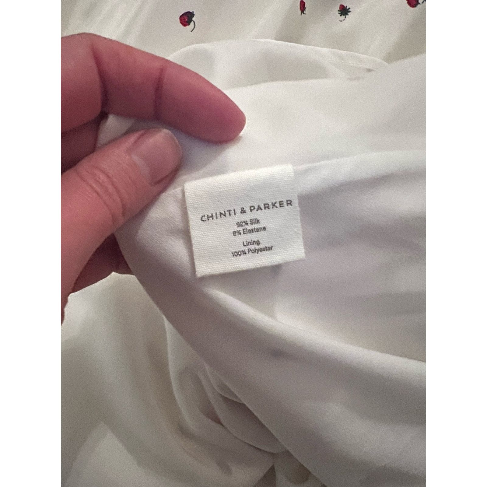 chinti and parker strawberry print skirt White Midi Silk 4