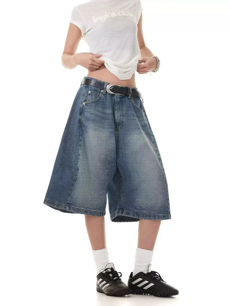 Jean Retro wide-leg casual men's loose straight denim shorts Size US 32 / EU 48 - 4 Thumbnail