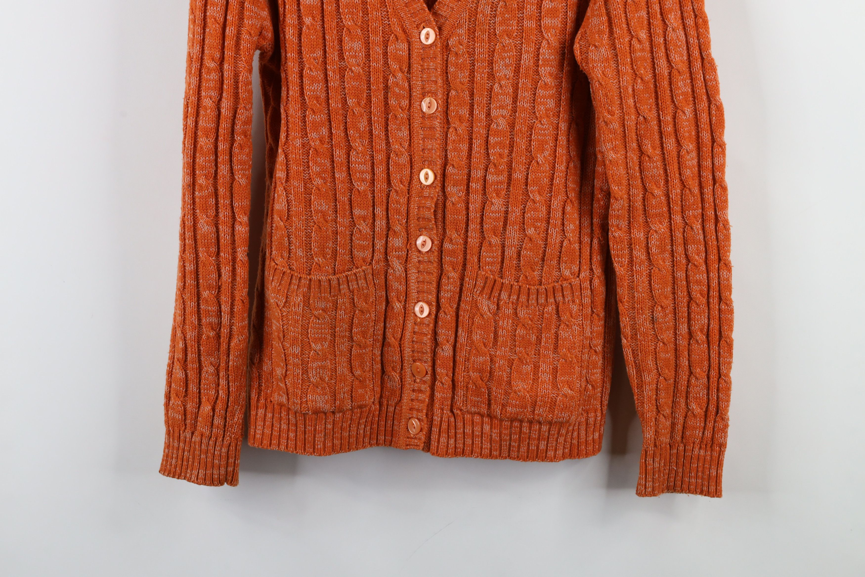 Vintage Vintage 70s Streetwear Cable Knit Cardigan Sweater Orange Size M / US 6-8 / IT 42-44 - 3 Thumbnail