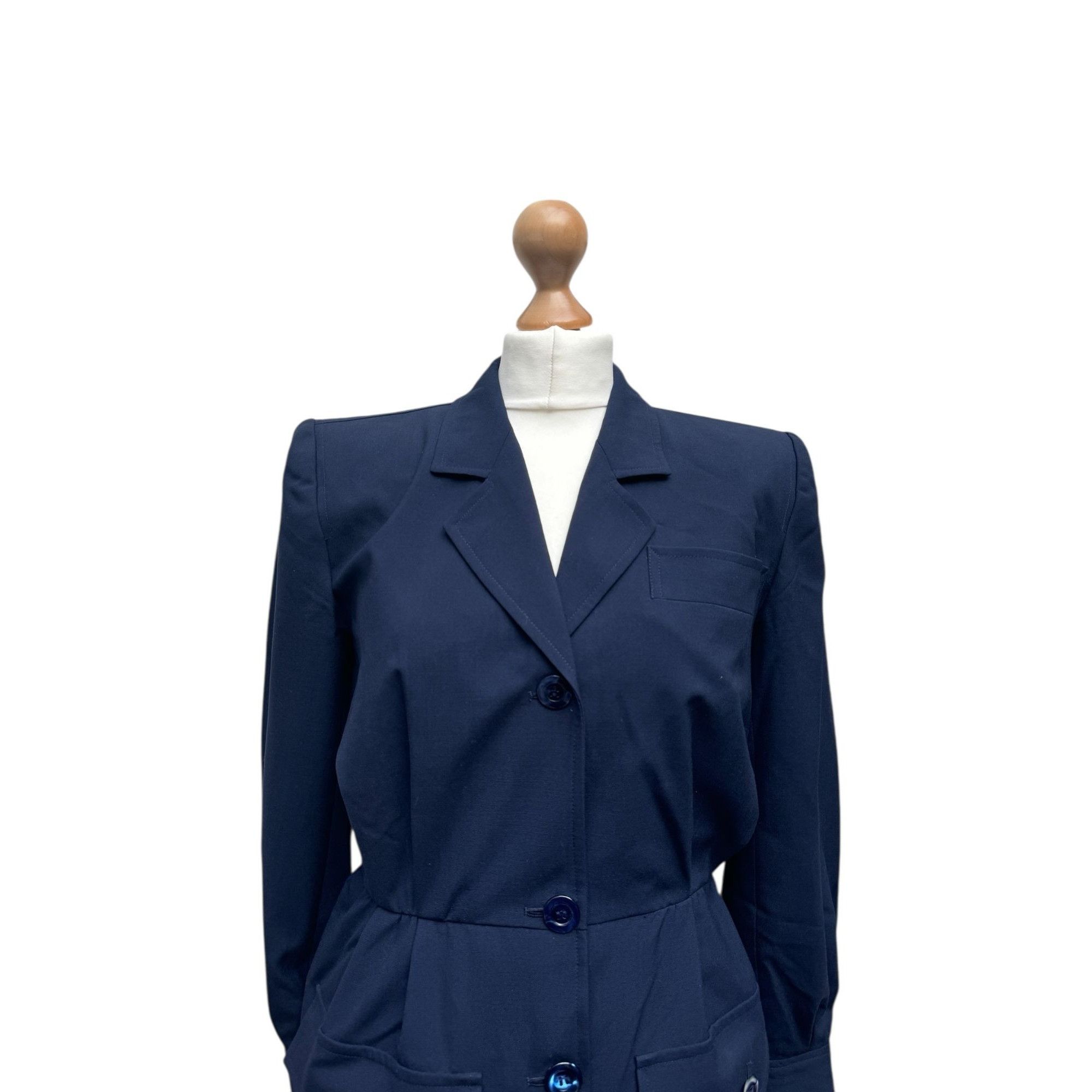 Yves Saint Laurent Navy Wool Safari-Inspired Dress Size M / US 6-8 / IT 42-44 - 2 Thumbnail