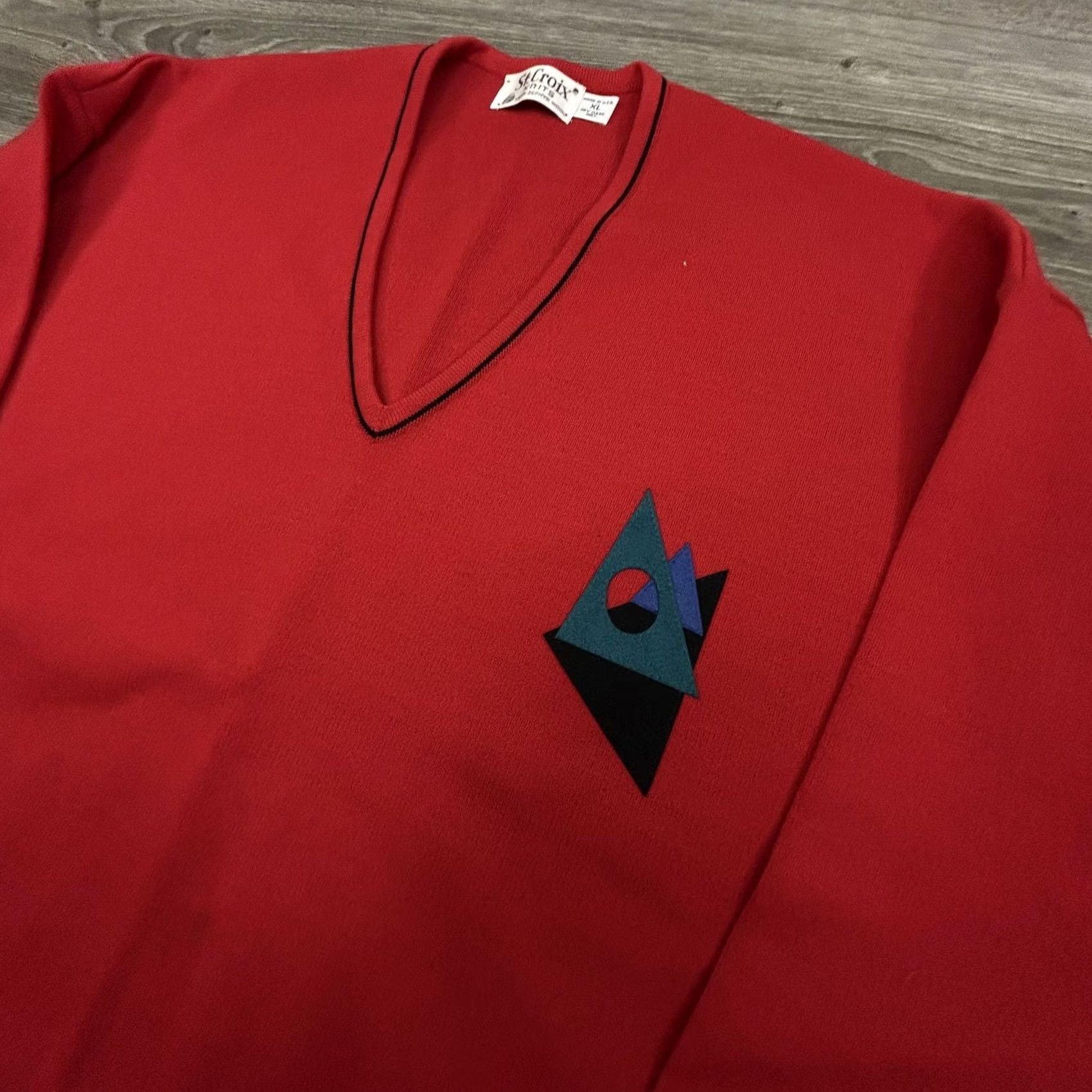 Zephyr VINTAGE St Croix Sweater Mens XL Red V Neck Zephyr Wool Geometric Made USA 80s Size US XL / EU 56 / 4 - 3 Thumbnail