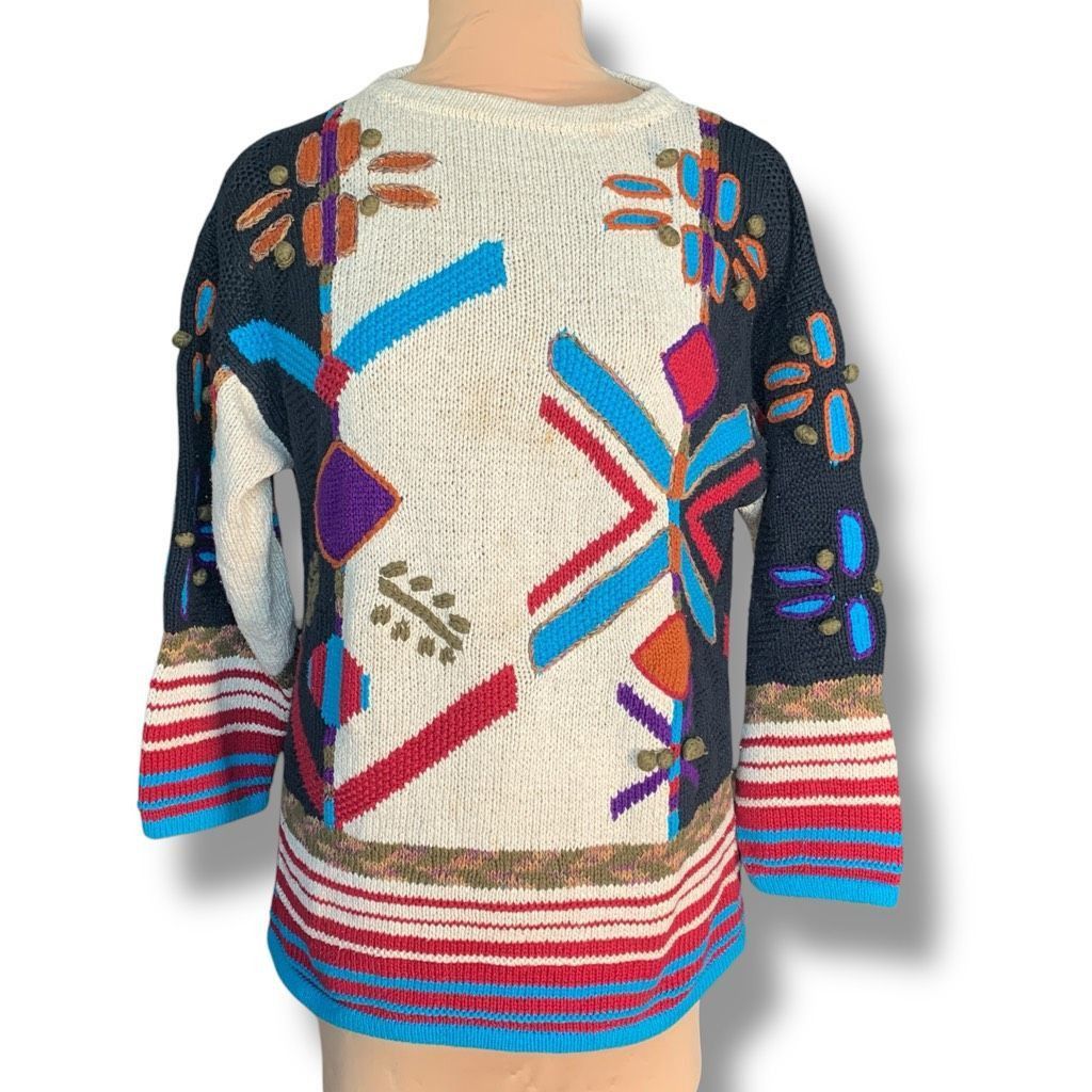 Vintage Vintage 90s Abstract Knit Sweater Oatmeal Bold Graphic Overs Size US S / EU 44-46 / 1 - 3 Thumbnail