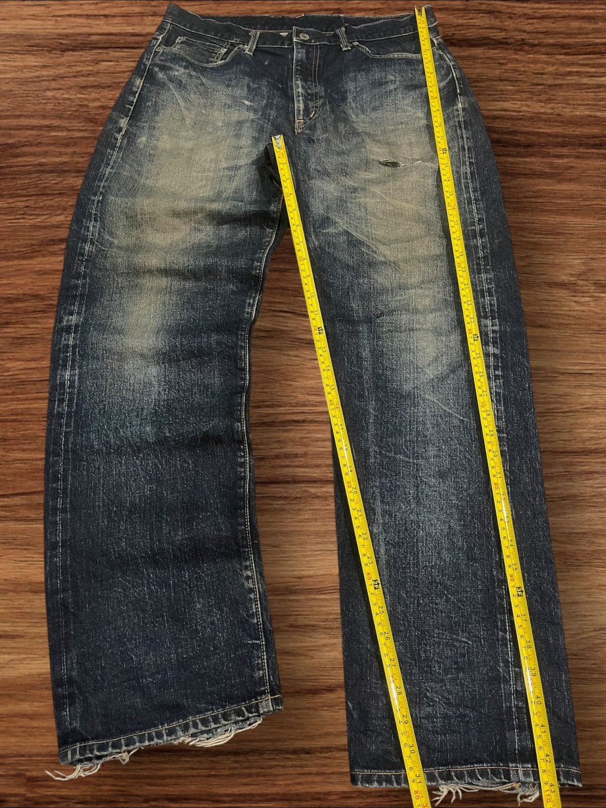 WHIZ LIMITED Whiz Limited Mud Indigo Washed Distress Selvedge Loose Jeans Size US 33 - 14 Thumbnail