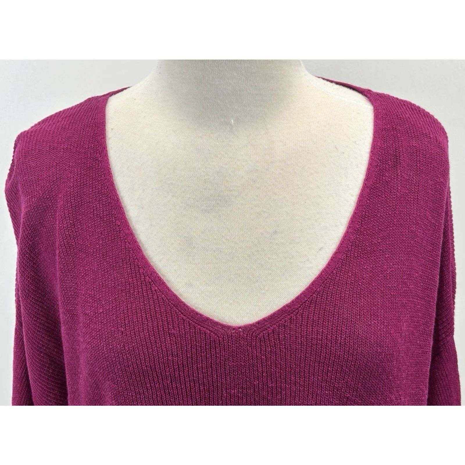 J. Jill J. Jill Linen Blend Knit Sweater XL Fuchsia V-Neck Slouchy Coastal Breathable Womens Pullover Knit Shirt Size XL / US 12-14 / IT 48-50 - 5 Thumbnail