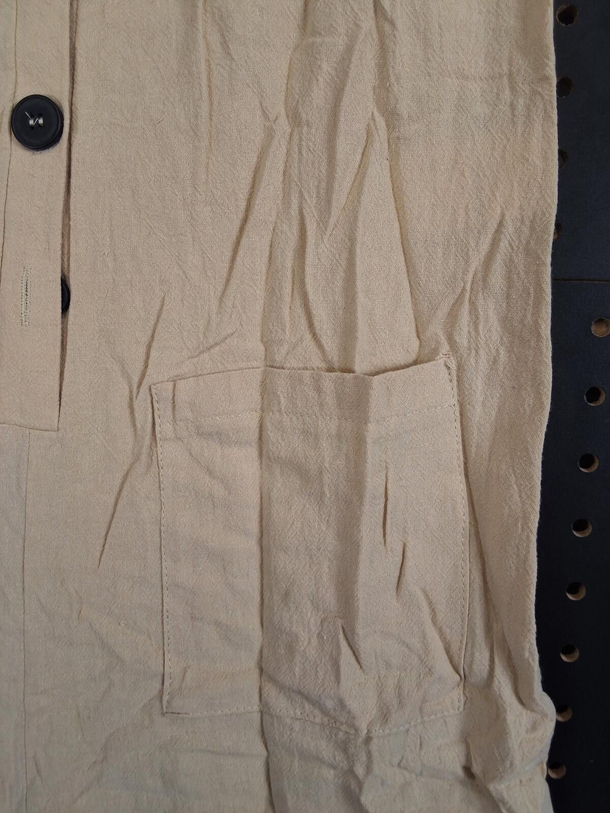 Other Boho Chic Tan Linen-Blend Wide Leg Button Front Jumpsuit - M Size ONE SIZE - 1 Thumbnail