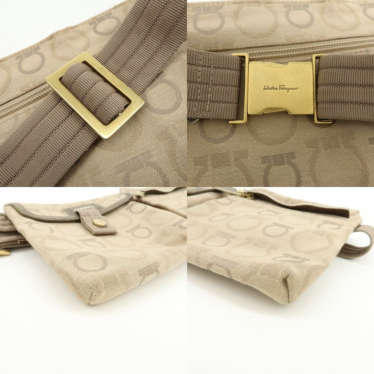 Salvatore Ferragamo Ferragamo Gancini Canvas Belt Bag Beige Size ONE SIZE - 4 Thumbnail