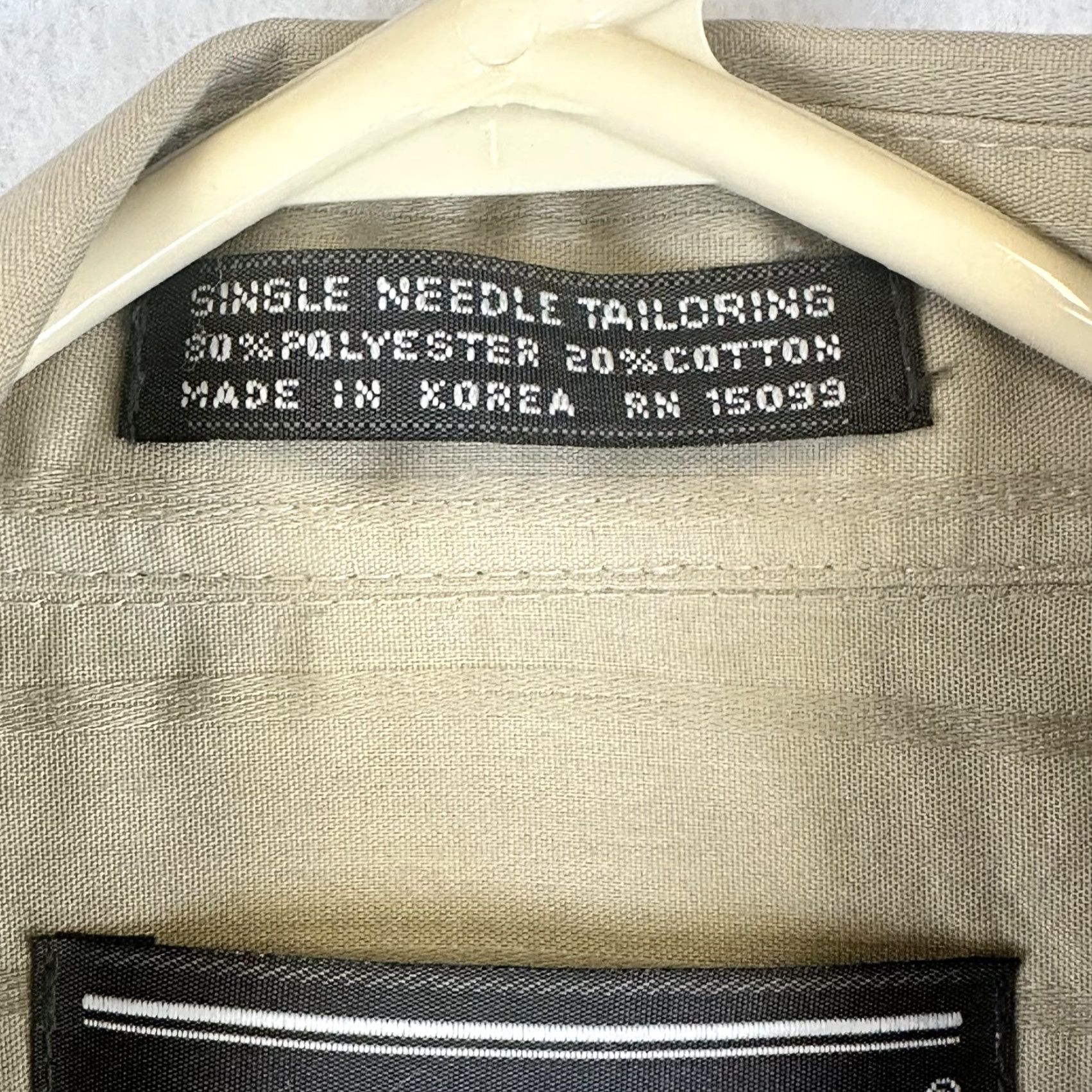 Vintage David Taylor Shirt Mens 16.5 34/35 Khaki Beige Stripe Dress Long Sleeve Pocket Button Down Classic Vintage Size 46R - 4 Thumbnail