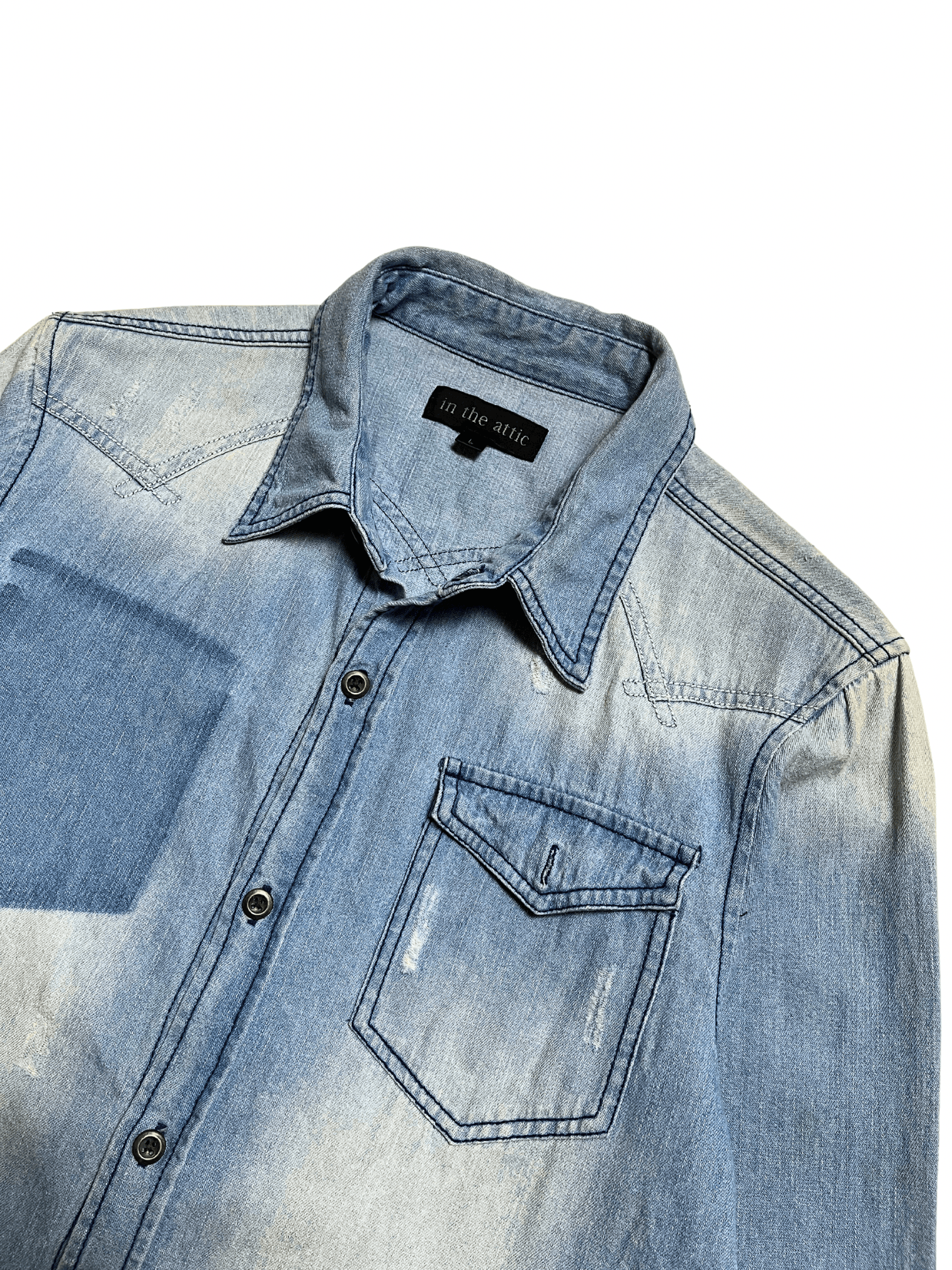 If Six Was Nine × Le Grande Bleu (L.G.B.) × Yasuyuki Ishii 90s In The Attic - distressed unfinish washed denim shirt Size US L / EU 52-54 / 3 - 2 Thumbnail