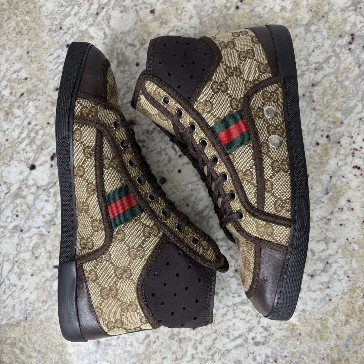 Gucci Size 7-Gucci California Striped High 'Beige Ebony' clean W/B Size US 7 / EU 40 - 15 Thumbnail