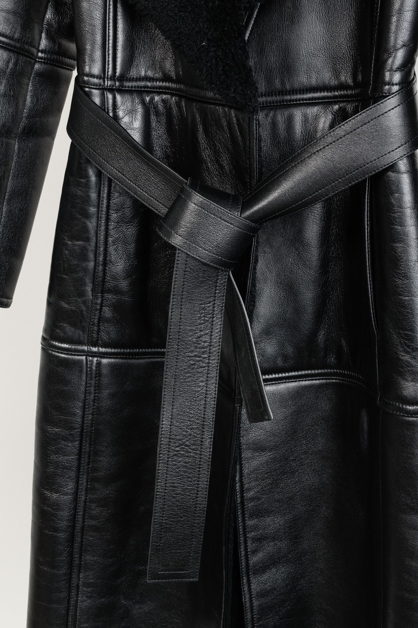 Balenciaga Balenciaga PF/19 Black Leather Shearling Belted Trench Coat Size S / US 4 / IT 40 - 8 Thumbnail