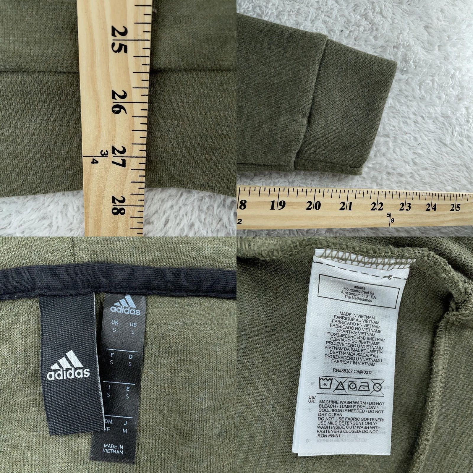 Adidas Adidas Hoodie Mens S Olive Green Full Zip Sweatshirt Drawstring Logo DU1537 Size US S / EU 44-46 / 1 - 8 Thumbnail