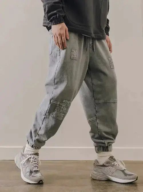 Jean 20AW Indigo Union Japan Grey Patchwork Smiley Faces Pants Size US 33 - 2 Thumbnail