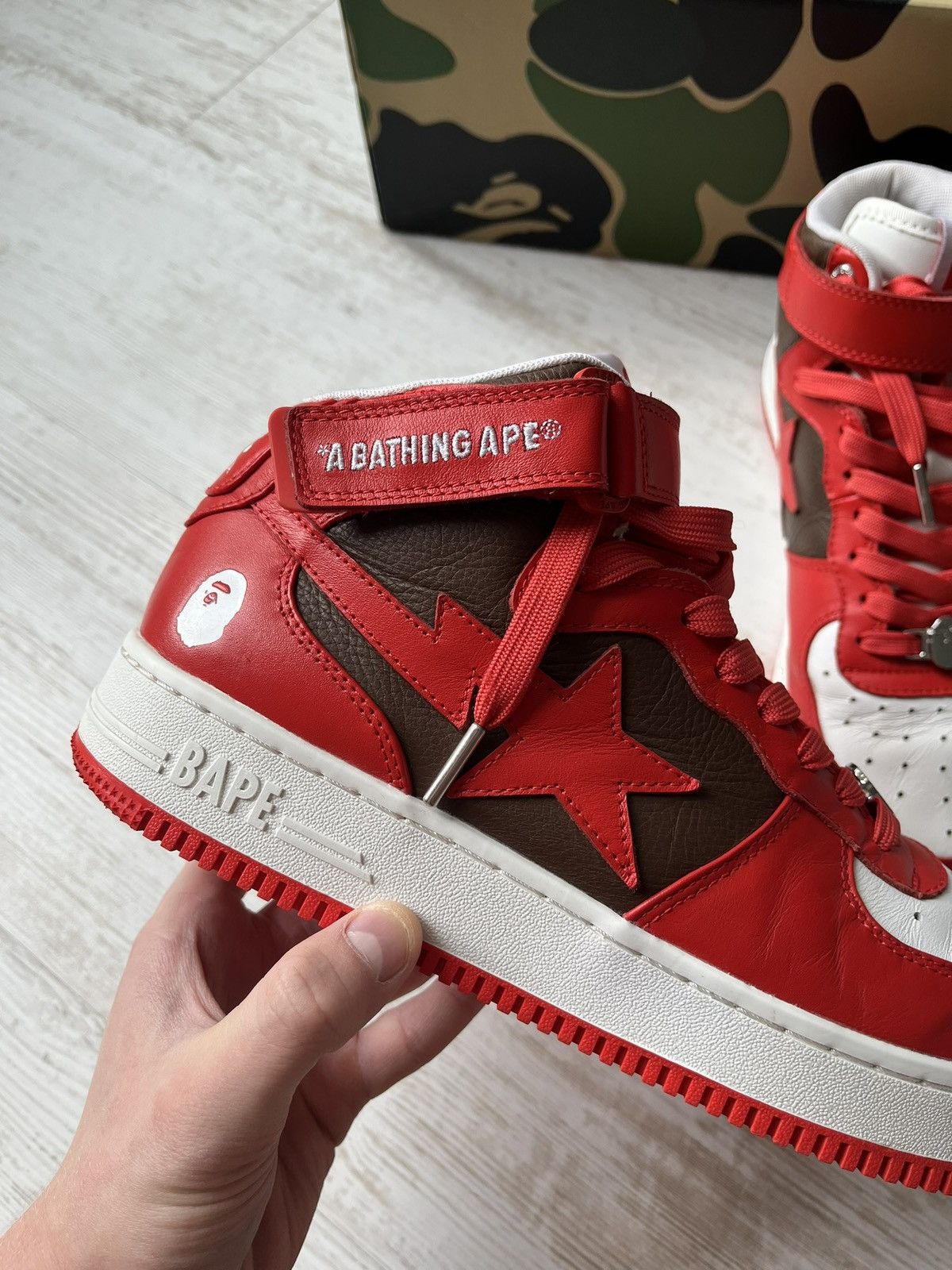Bape A Bathing Ape Bape Sta Mid Red White Brown Sneakers US 10 Size US 10 / EU 43 - 7 Thumbnail