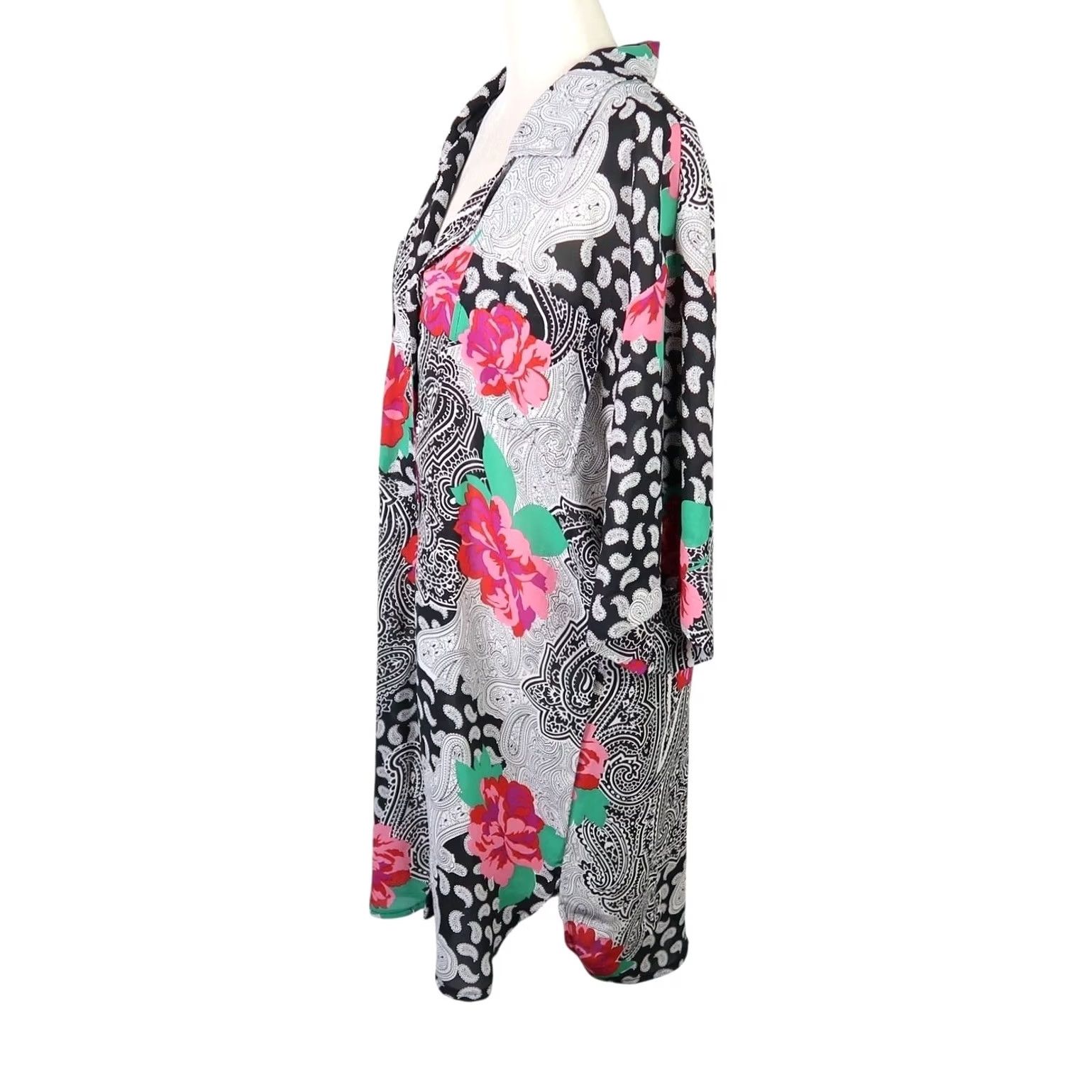 Pinko VINTAGE 80s KH II White Black Pink Floral Tunic Top Blouse Short Sleeve 12 Women Bohemian Casual Size XL / US 12-14 / IT 48-50 - 3 Thumbnail