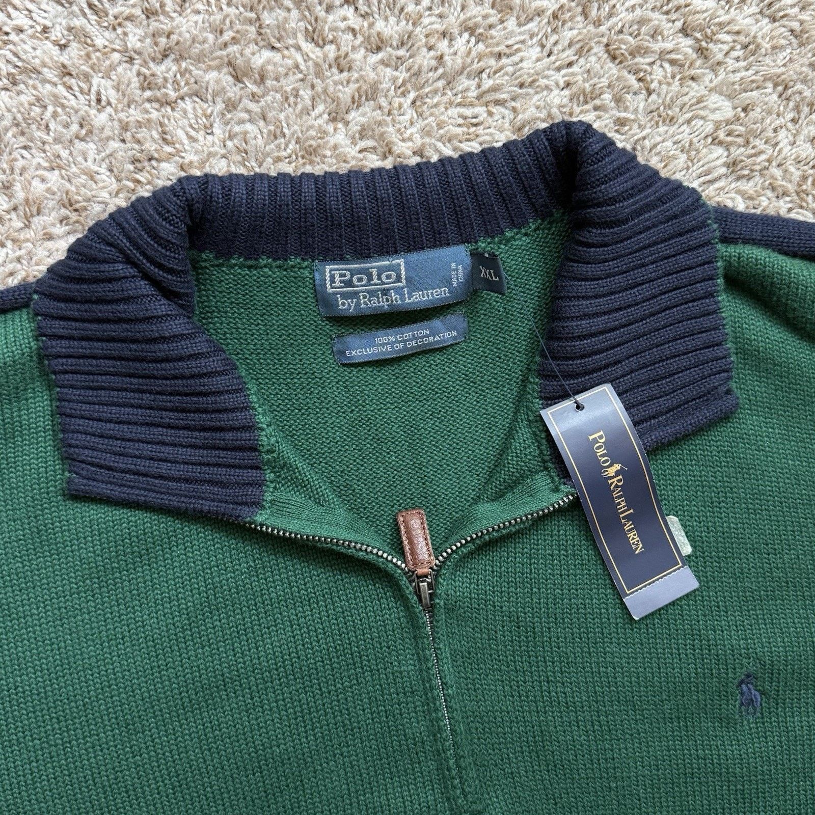 Polo Ralph Lauren × Ralph Lauren NWT Polo Ralph Lauren 100% Cotton Green Quarter Zip Sweater Size US XXL / EU 58 / 5 - 2 Thumbnail
