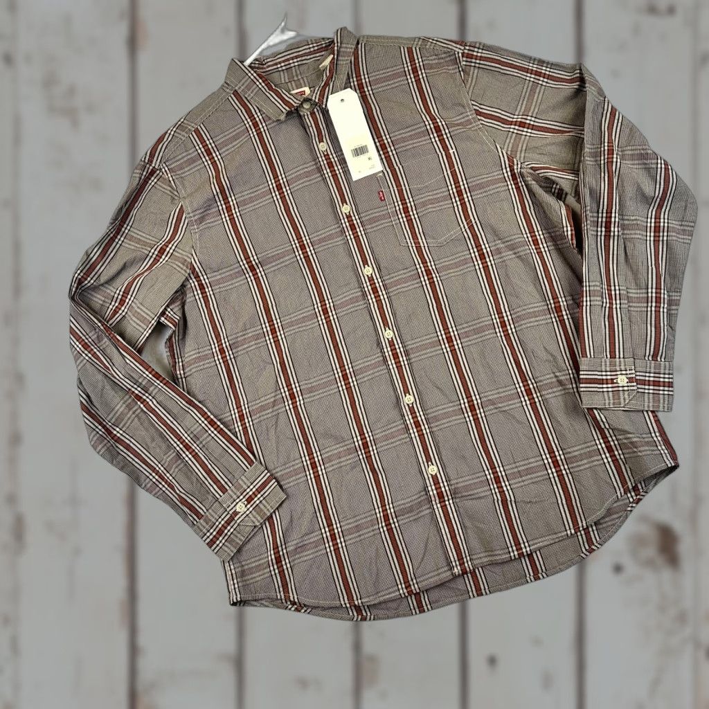 Levi's Levis Shirt Mens XL Brown Red Plaid Long Sleeve Button Down Standard Fit New Size US XL / EU 56 / 4 - 1 Thumbnail