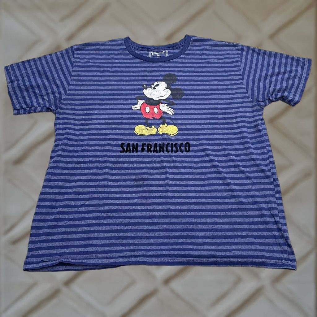 Disney Disney Mickey Mouse Vintage T-Shirt Mens XXL Blue Striped Crew Neck Casual Tee Size US XXL / EU 58 / 5 - 1 Thumbnail