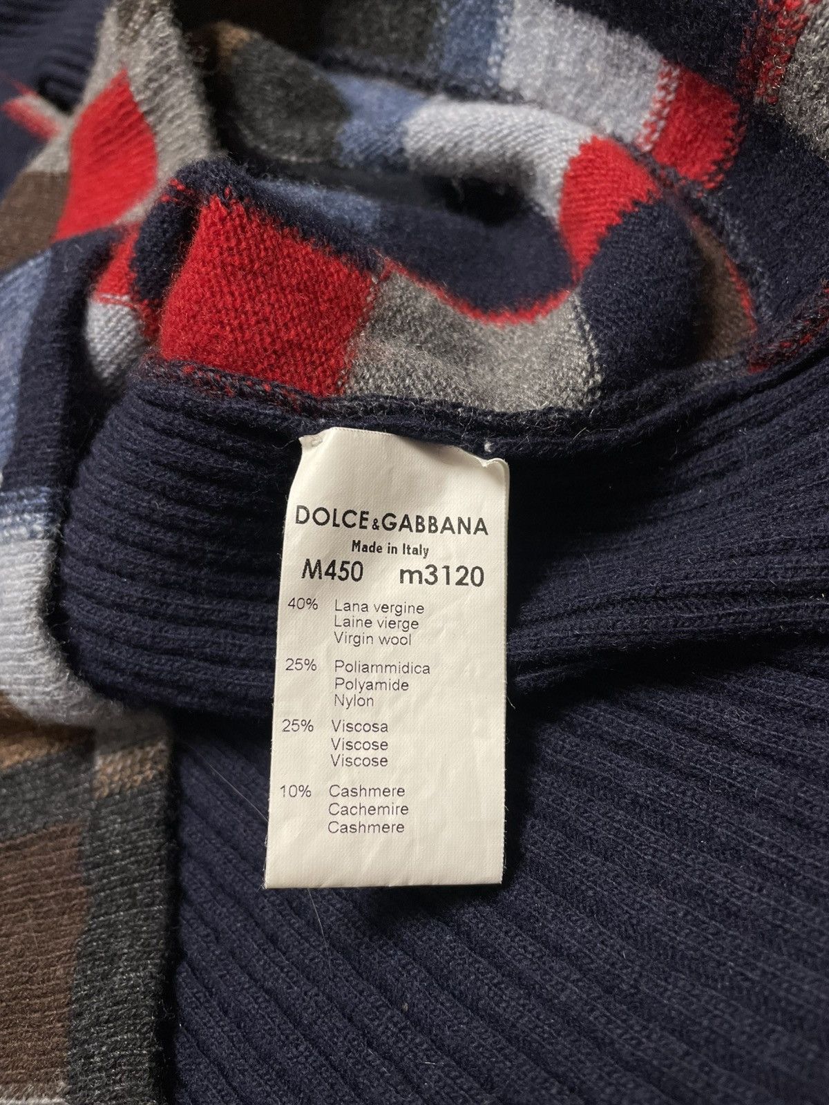 Dolce & Gabbana Dolce Gabbana Multicolored Checkered Pattern V-Neck Sweater Size L / US 10 / IT 46 - 18 Thumbnail