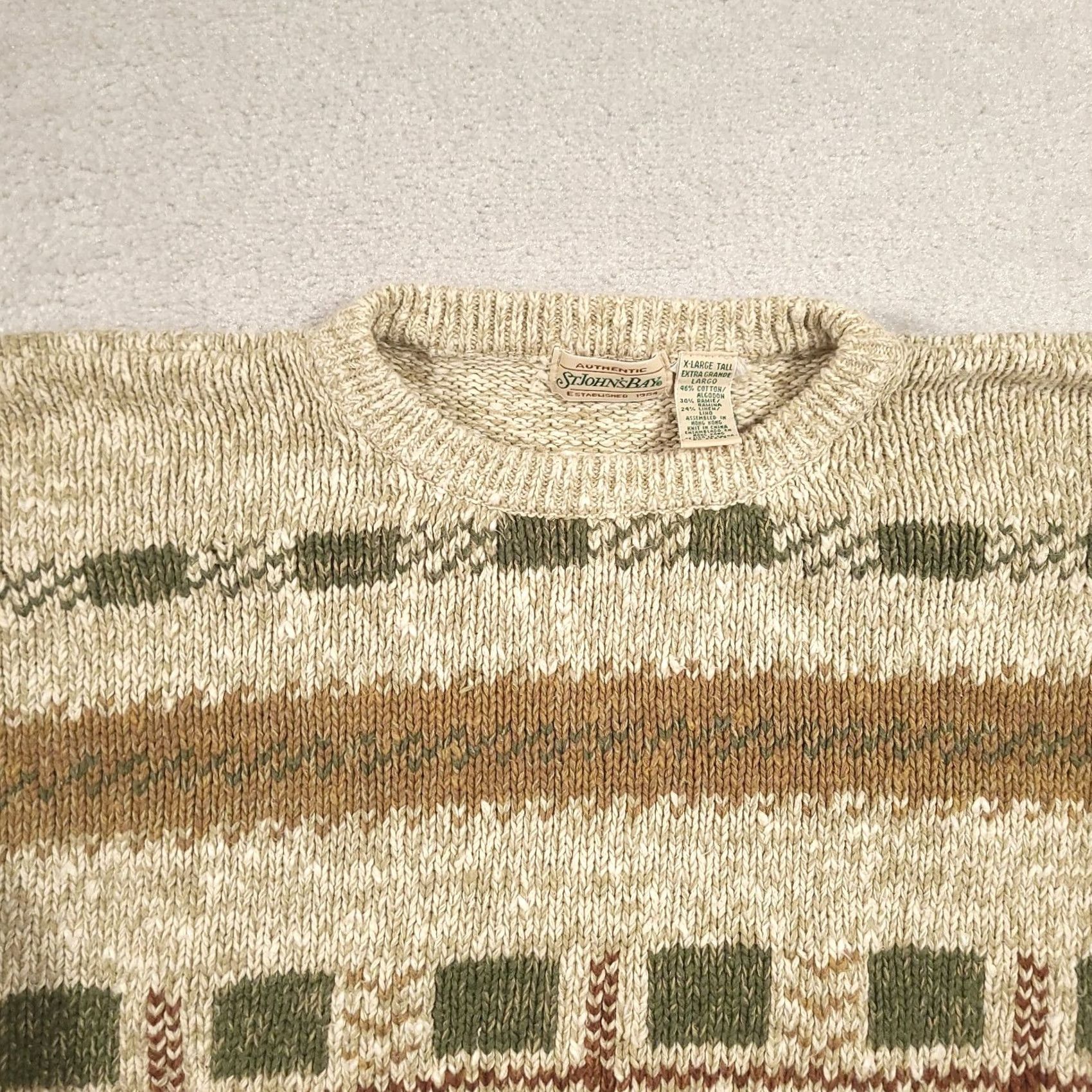 Vintage VINTAGE St Johns Bay Chunky Knit Long Sleeve Sweater Mens XLT Linen Blend Shirt Pullover Beige Geometric Classic Western 90s? Size US XL / EU 56 / 4 - 7 Thumbnail