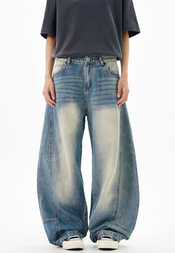 Japanese Brand American retro washed distressed loose wide-leg curved jeans Size US 32 / EU 48 - 1 Thumbnail