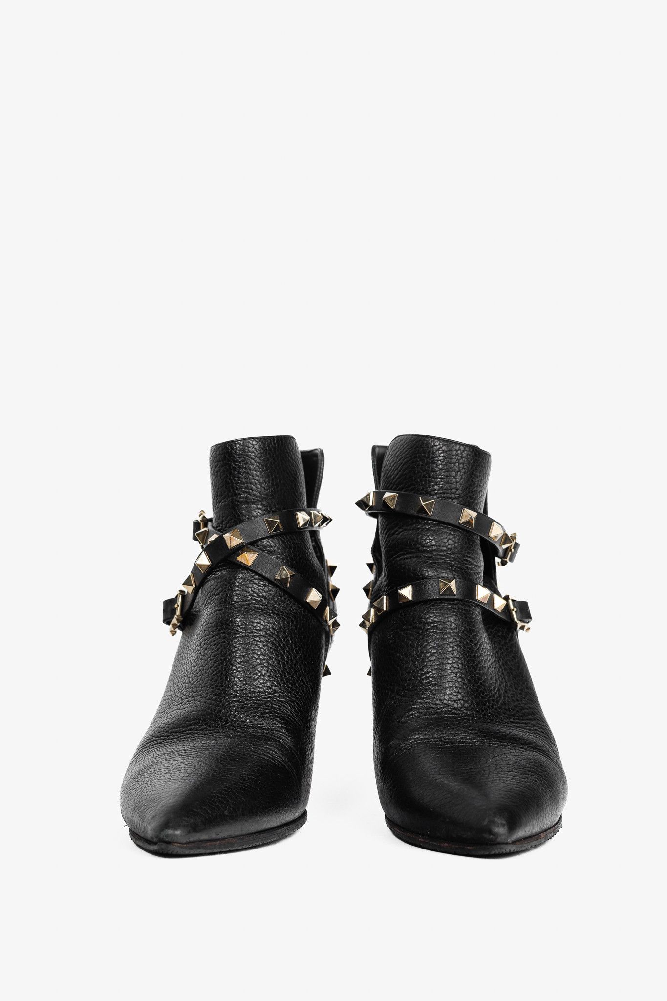 Valentino Valentino Garavani Nero Leather Rockstud Pointed-Toe Booties Size US 7.5 / IT 37.5 - 2 Thumbnail