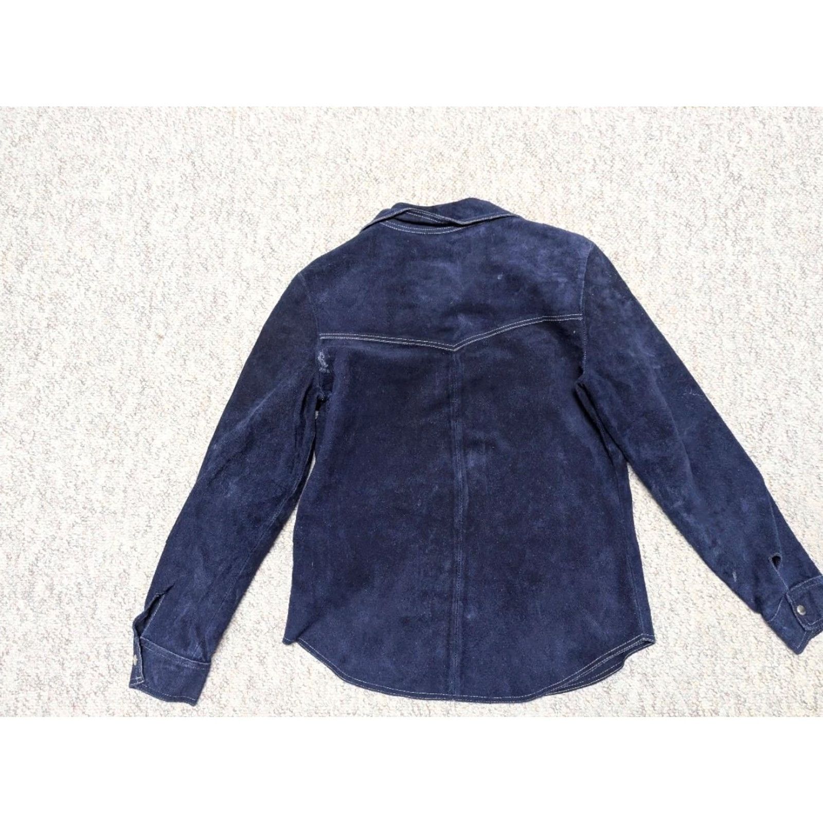Vintage VINTAGE blue jacket Western trucker jacket Unisex Adults S Blue 1970s split suede cowhide leather snap Western trend Mens Womens Size US S / EU 44-46 / 1 - 2 Thumbnail