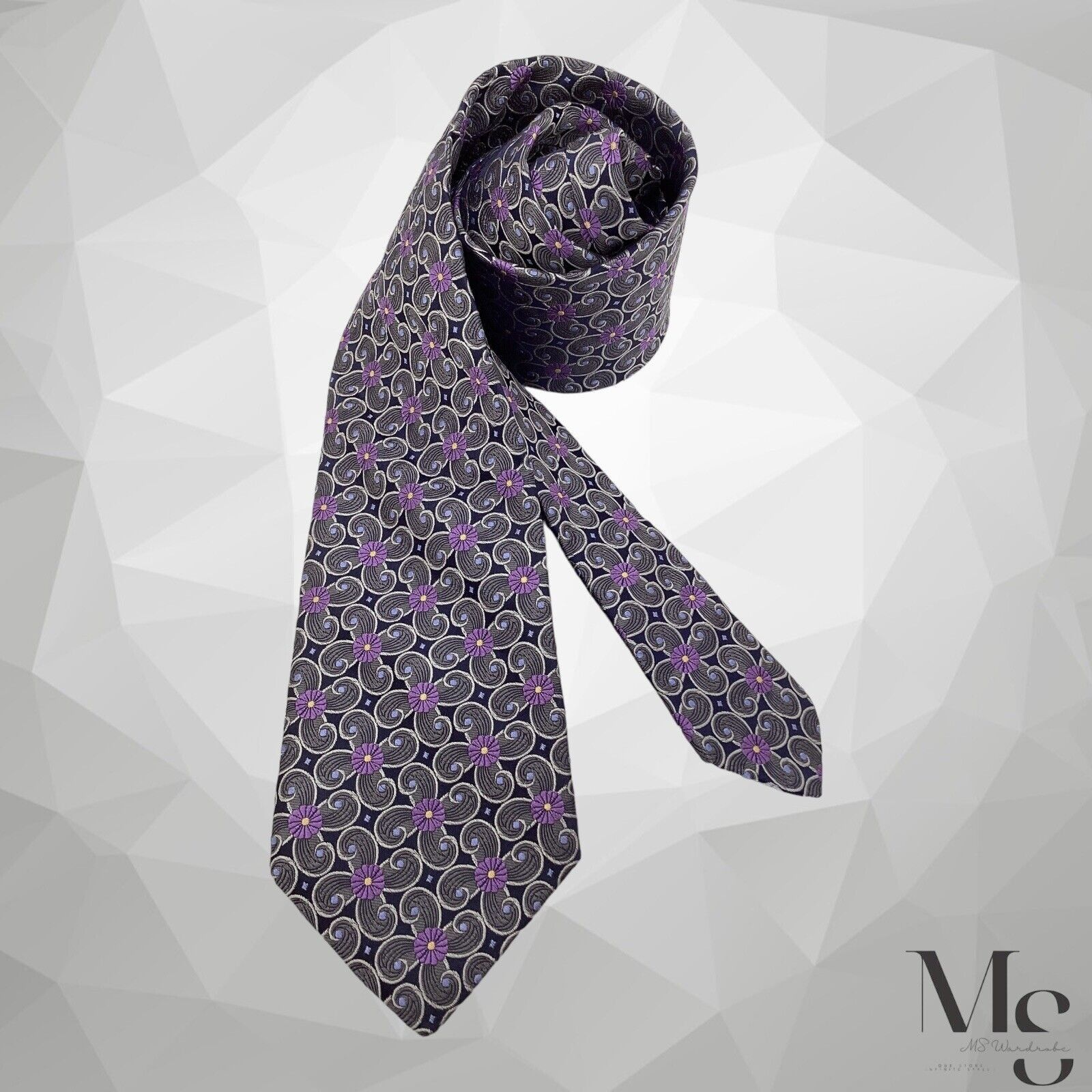 Ike Behar IKE BEHAR Gray Floral Luxury Silk Tie Hand Tailored In USA W Size ONE SIZE - 1 Thumbnail