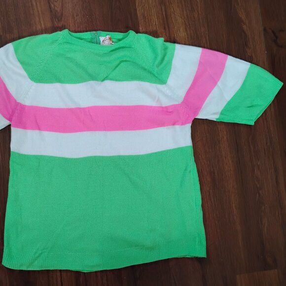 Other Vintage Mod Striped Neon Knit Blouse Top Sweater - Size M / US 6-8 / IT 42-44 - 3 Thumbnail
