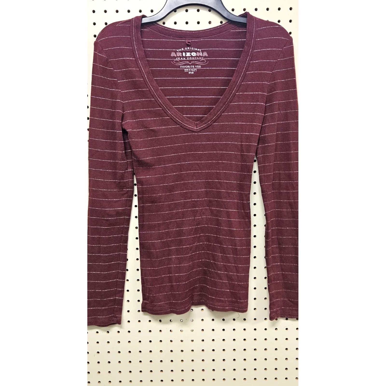 Vintage Favorite V-Neck Striped Long Sleeve T-Shirt Maroon M Women Size M / US 6-8 / IT 42-44 - 2 Thumbnail