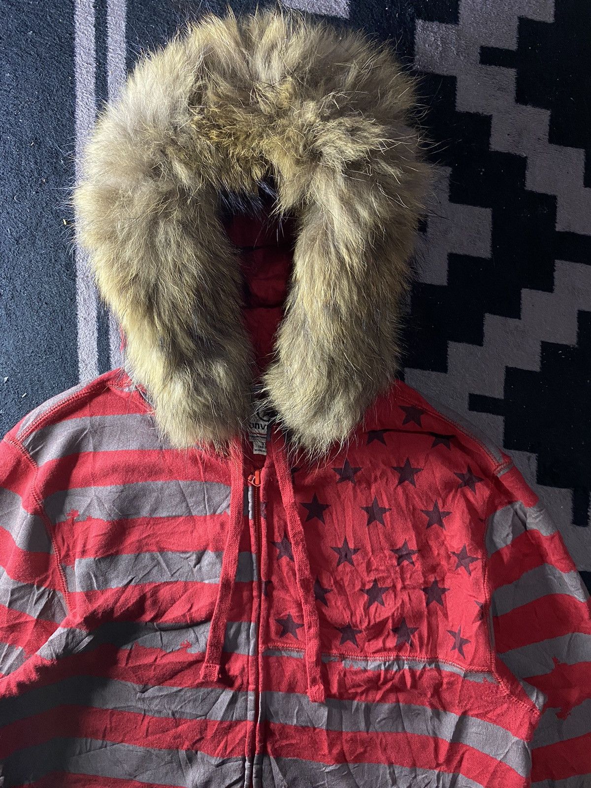 Hysteric Glamour × Japanese Brand × PPFM Vintage converse faux fur american flag striped zip hoodie Size US XL / EU 56 / 4 - 4 Thumbnail
