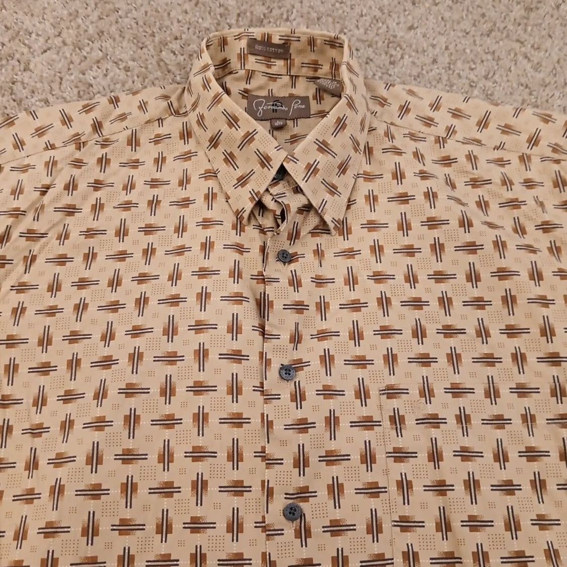 Vintage Fernando Pena Shirt Mens Large Brown Geometric Short Sleeve Button Down Size US L / EU 52-54 / 3 - 2 Thumbnail