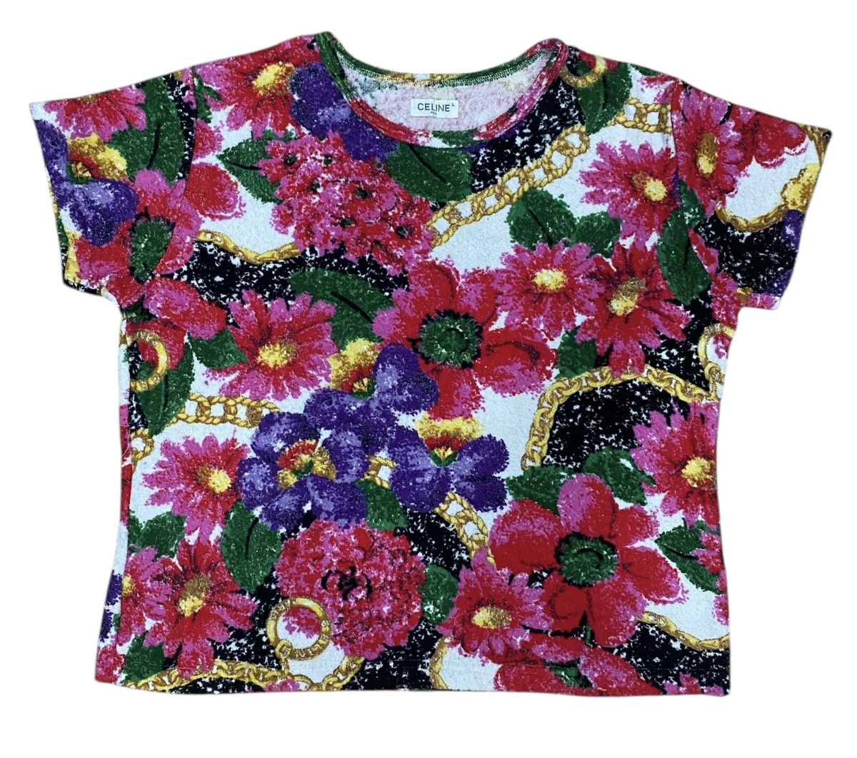 Celine CELINE Floral Velvet Blouse Shirt Size L / US 10 / IT 46 - 1 Thumbnail