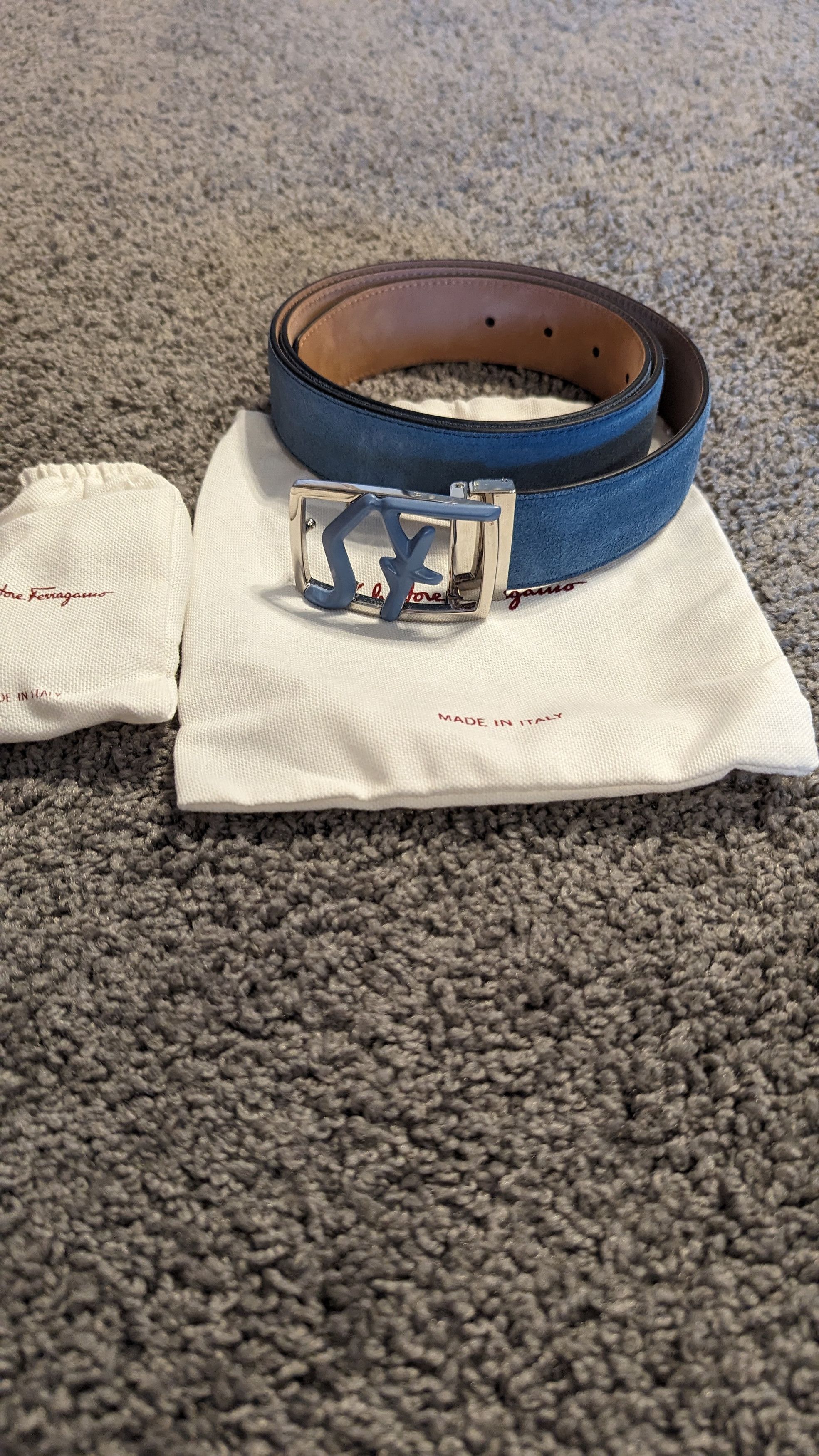 Salvatore Ferragamo Salvatore Ferragamo blue suede belt Grailed