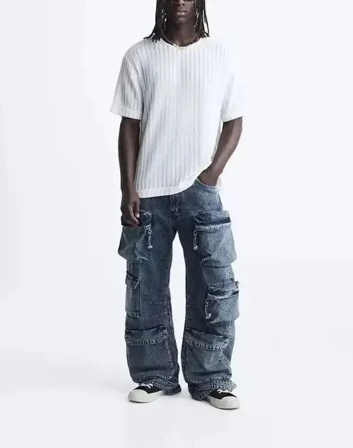Pants Versatile Zipper Pocket Decorated Loose Jeans