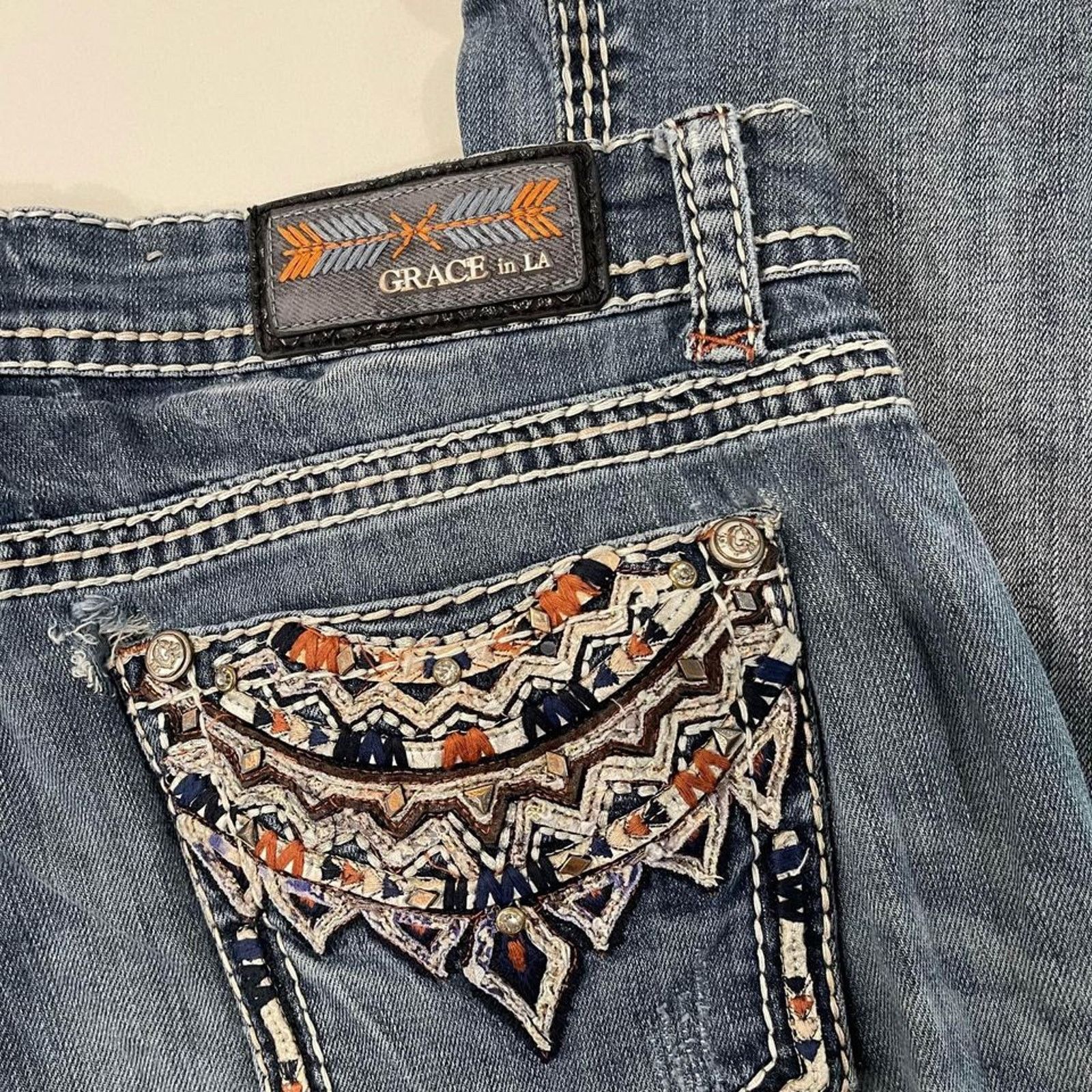 Grace in LA Grace in LA Bootcut Jeans Rhinestone Distressed Women's 29 Size 29" - 9 Thumbnail