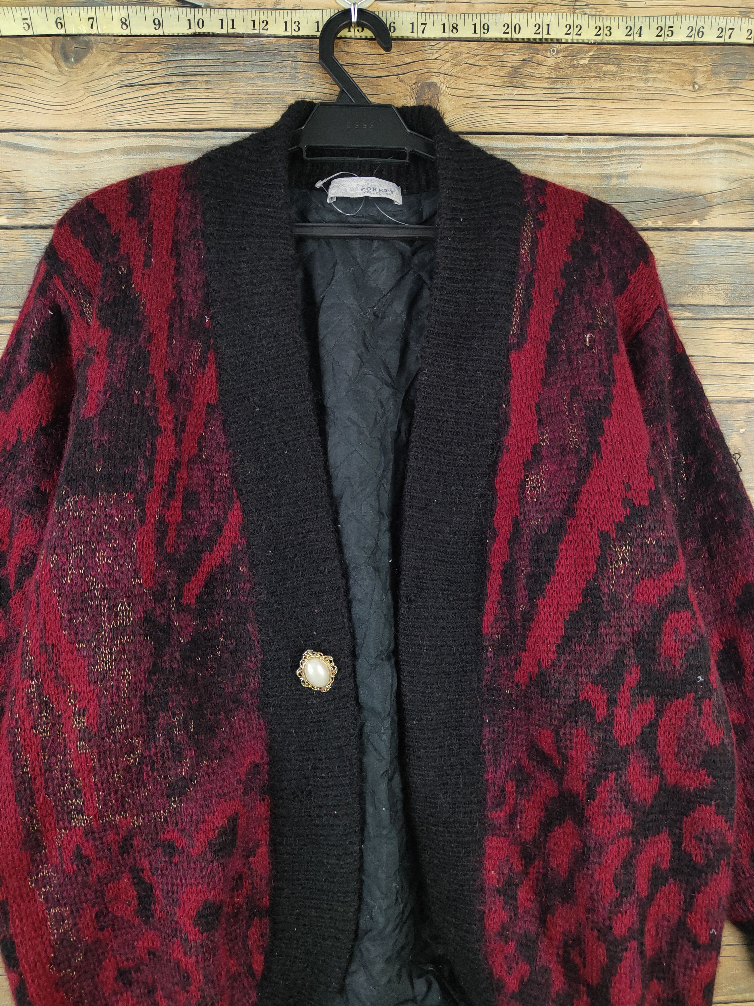 Aran Isles Knitwear Cokett Black Red Wool Knitwear Cardigan #W2105 Size L / US 10 / IT 46 - 3 Thumbnail