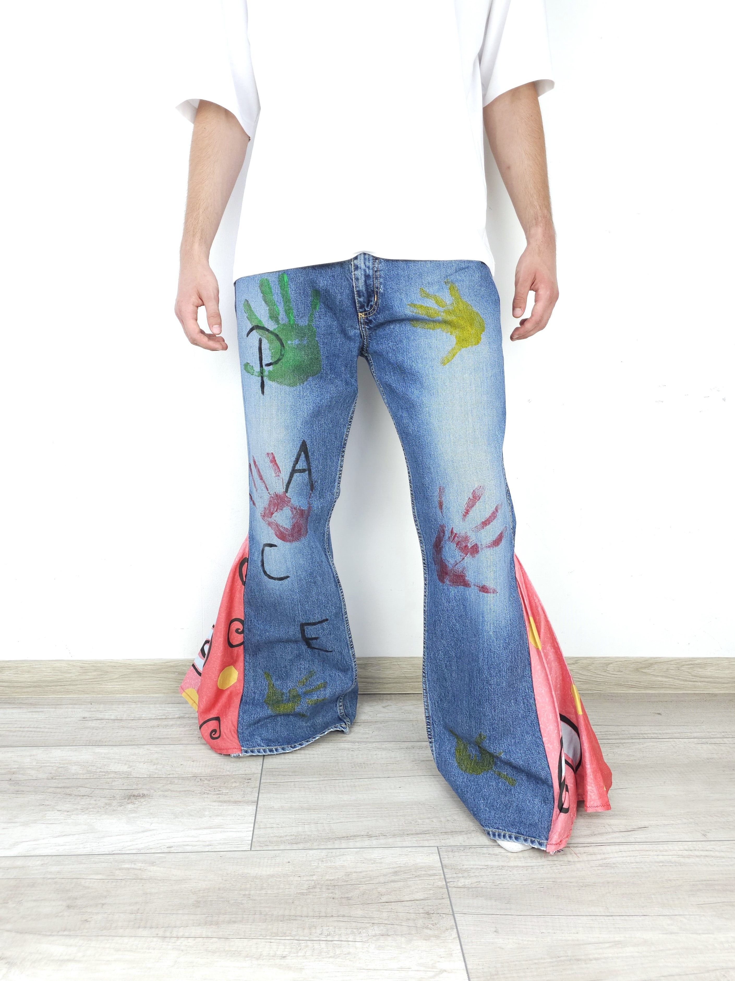 Big Star × Vintage 💎 Size 34/32 80's Hippie Big Star Crazy Blue Flared Jeans Size US 34 / EU 50 - 1 Thumbnail