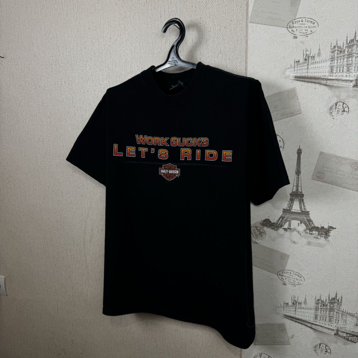 Harley Davidson × Vintage Vintage Harley Davidson T shirt Work Sucks Lets Ride Black Size US XL / EU 56 / 4 - 5 Thumbnail