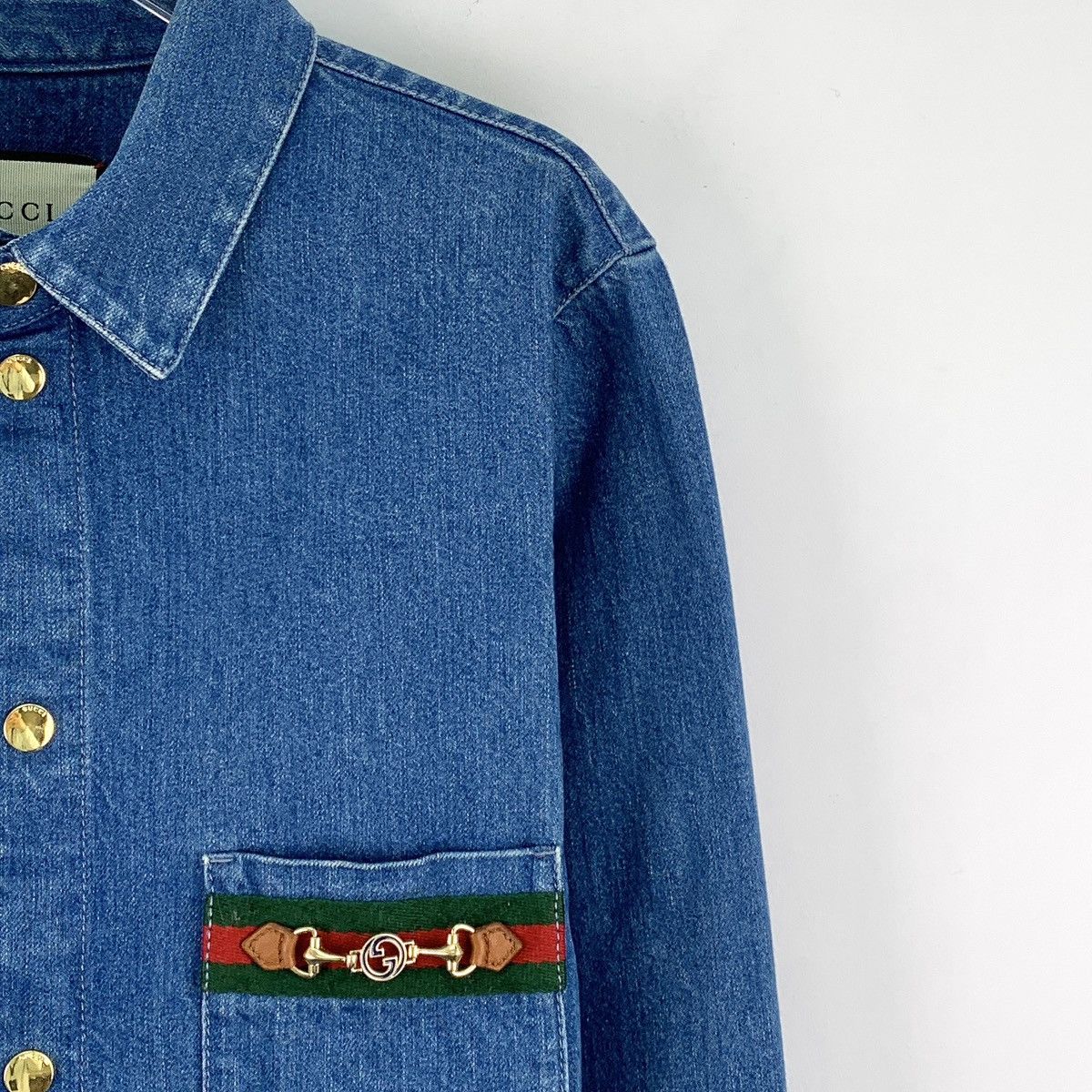 Gucci Gucci Striped Web Horsebit Long Sleeve Denim Shirt K26WX Size US S / EU 44-46 / 1 - 3 Thumbnail