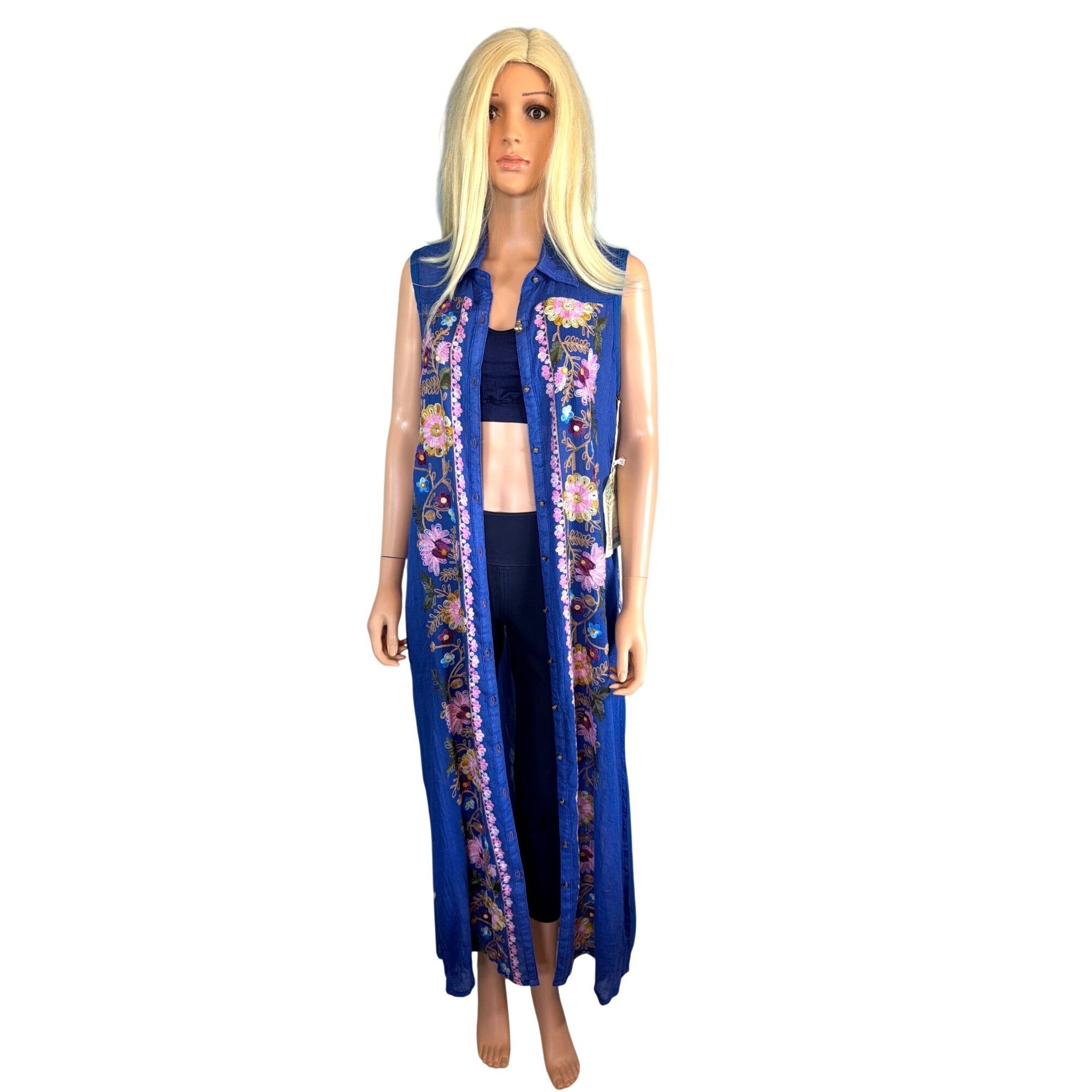 Other NWT Aratta Adonis Blue Embroidered Maxi Duster Shirt Dress S Size S / US 4 / IT 40 - 5 Thumbnail