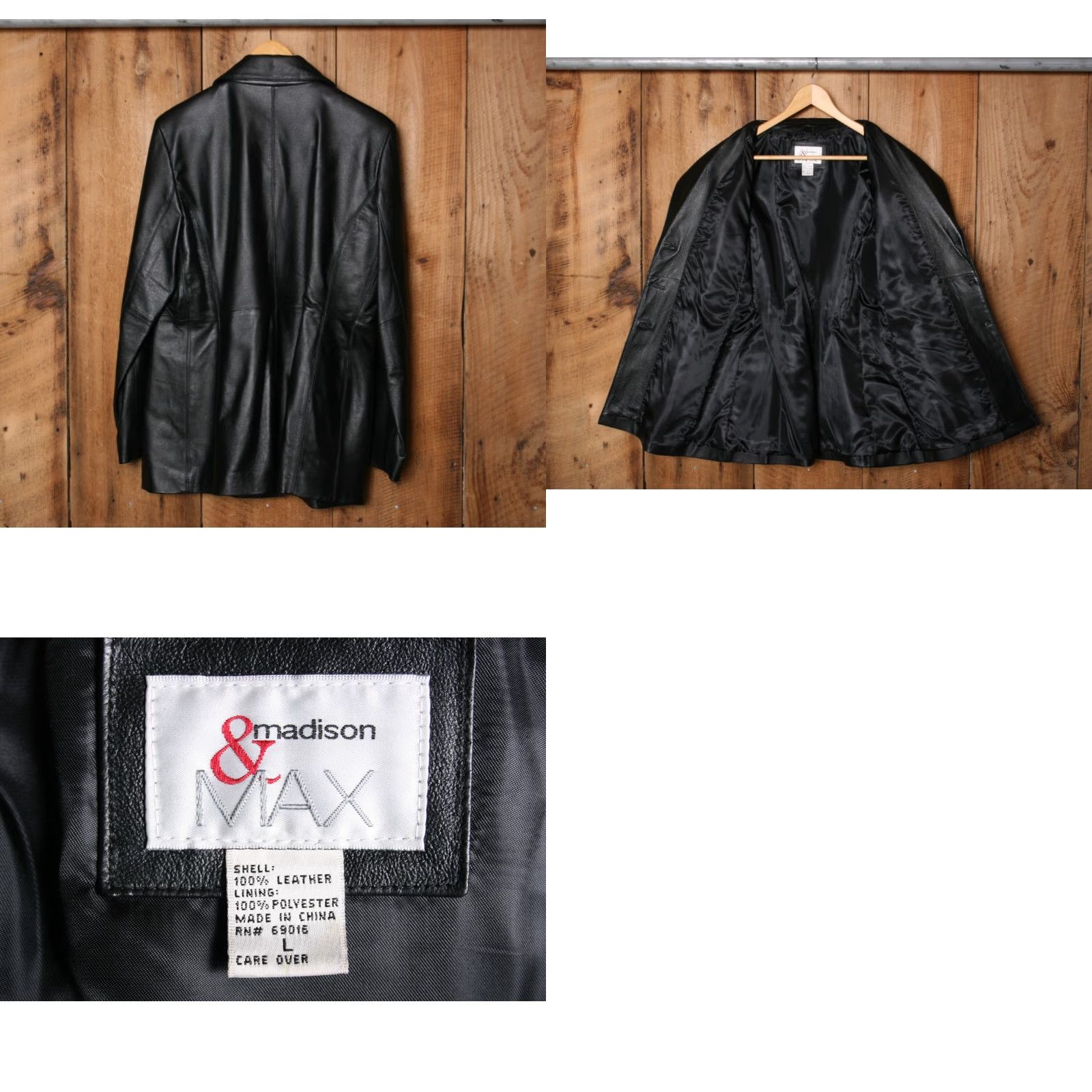 Madison MADISON & MAX Black Leather 3-Button Blazer Jacket Sz. L Womens Blazer Leather Jacket Black 3-Button L Size L / US 10 / IT 46 - 8 Thumbnail