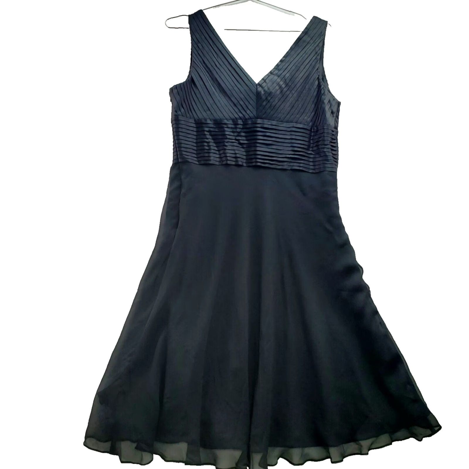 Anne Klein Anne Klein Dress Women's A-Line 10 Black 100% Silk Lined Pleated Surplice Neck Sleeveless Size L / US 10 / IT 46 - 6 Thumbnail