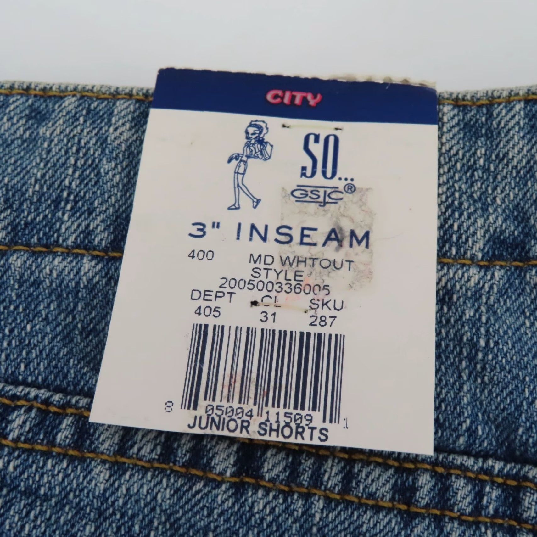 Denime VINTAGE SO Juniors 11 No Waist Blue Denim City Shorts 3in Inseam Whiskered NEW Jeans Hot Pants Girls Size 32" / US 10 / IT 46 - 7 Thumbnail
