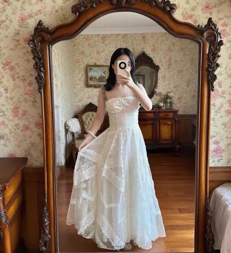 Dior Dior White lace embroidered mulberry silk strap dress Size XS / US 0-2 / IT 36-38 - 7 Thumbnail