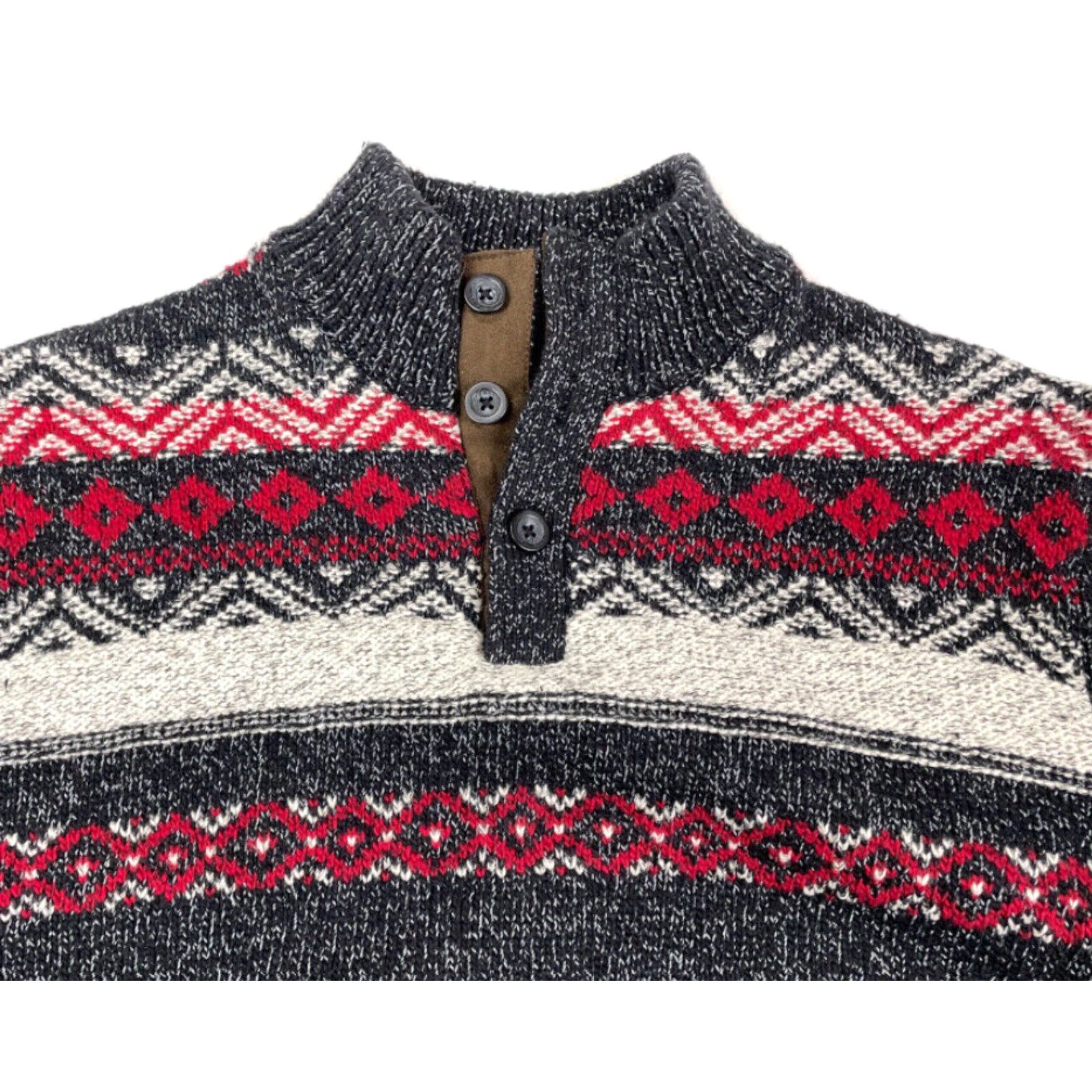 Chaps Ski Lodge Marled Gray Fair Isle High Neck Sweater Adult XL Geometric Chaps Mens Knit Henley 90s Ski Casual Heavyweight Size US XL / EU 56 / 4 - 4 Thumbnail