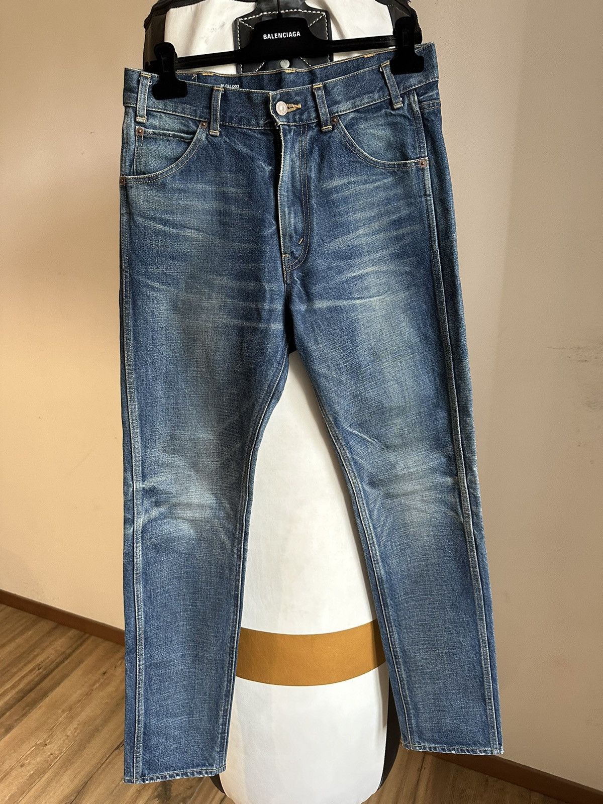 image of Celine x Hedi Slimane 890$ Ss21 Dark Union Wash Denim Jeans in Blue, Men's (Size 31)