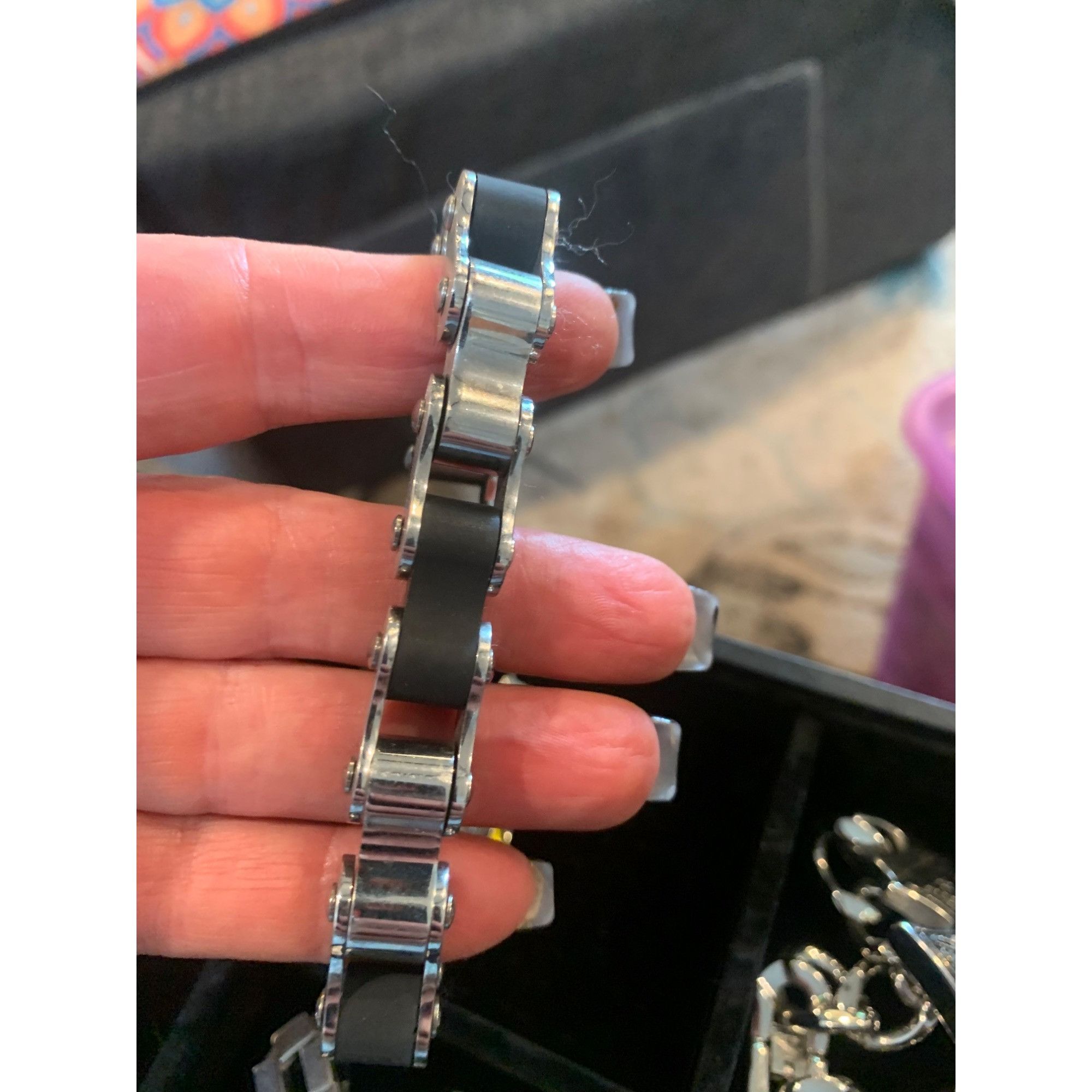 Other Mens Stainless Steel & Black Rubber Link Bracelet Size ONE SIZE - 2 Thumbnail