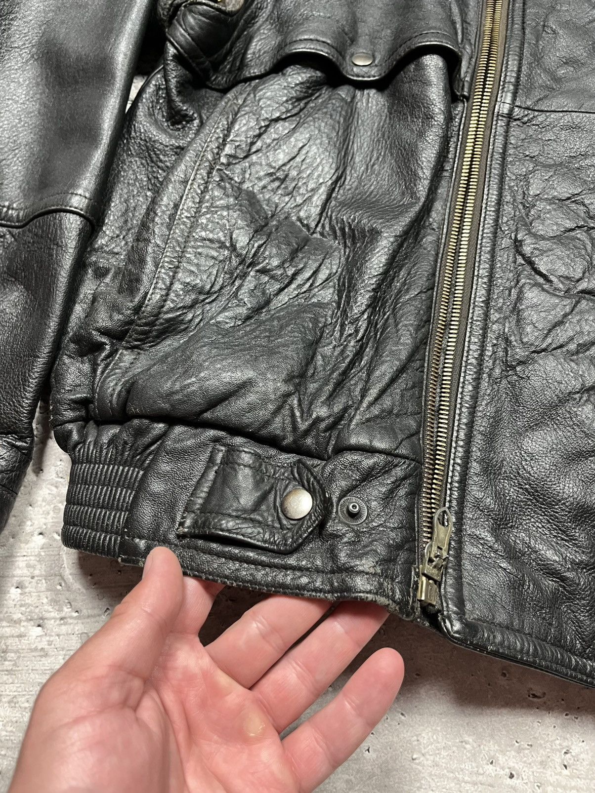 Japanese Brand × Vintage Vintage Leather Bomber Jacket DEPE Zip Black Flight Moto Size US L / EU 52-54 / 3 - 8 Thumbnail