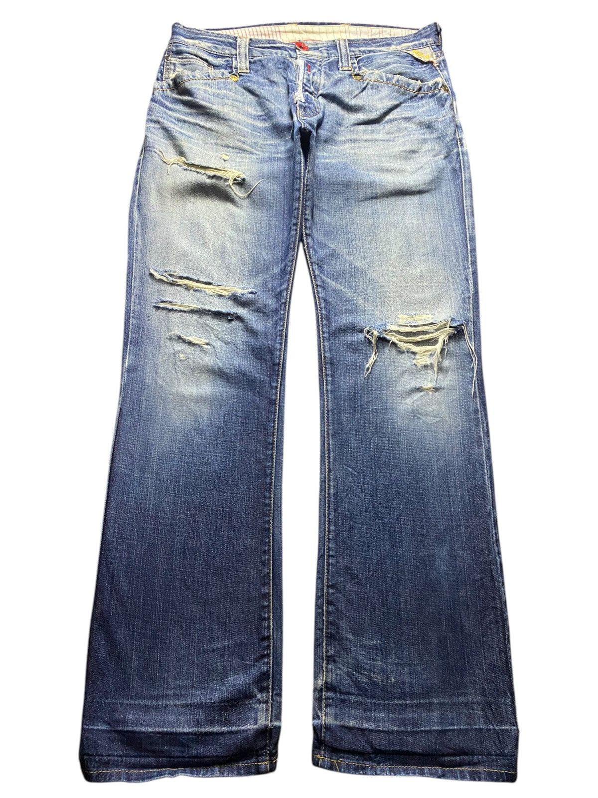 Vintage Replay Blue Wash Distressed Denim Wide Leg Jeans