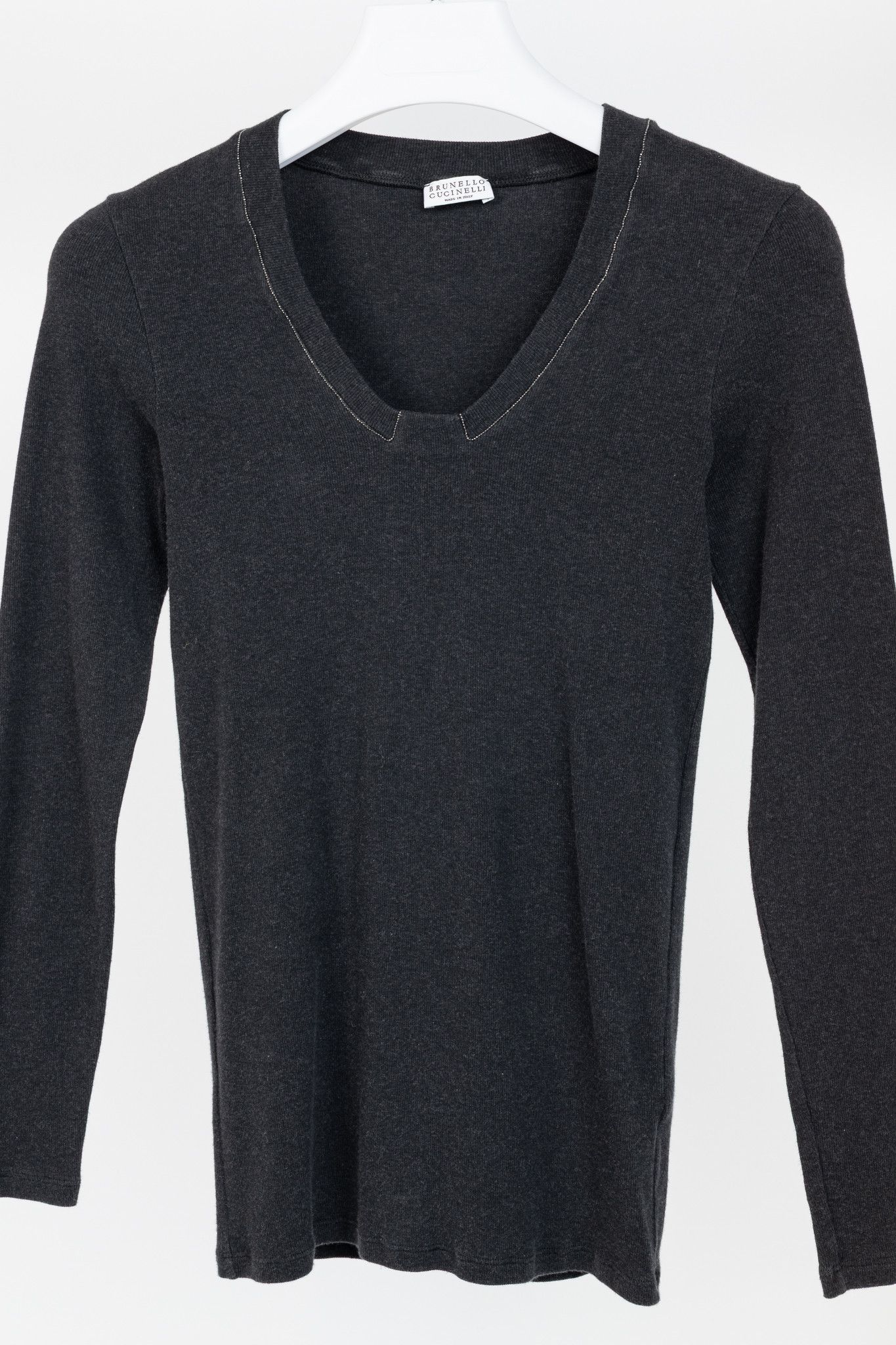 Brunello Cucinelli Brunello Cucinelli Grey Cotton-Knit Monili-Bead Pullover Size S / US 4 / IT 40 - 3 Thumbnail